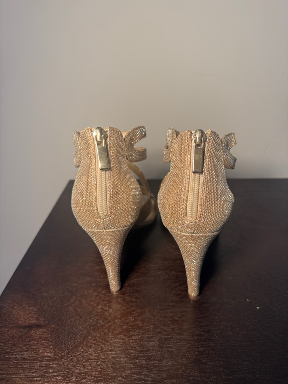 Kelly & Katie Champagne Glitter Strappy High Heel Sandals Women’s Size 9.5 - Picture 3 of 6